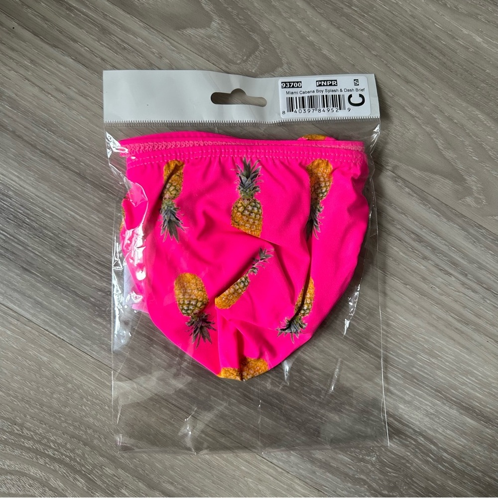 Andrew Christian | Miami Cabana Boy Splash & Dash Brief in Pineapple Print Pink - Picture 8 of 13